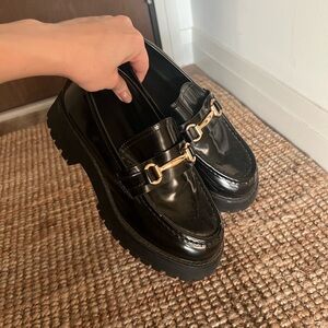 Black Loafers with Gold Accent